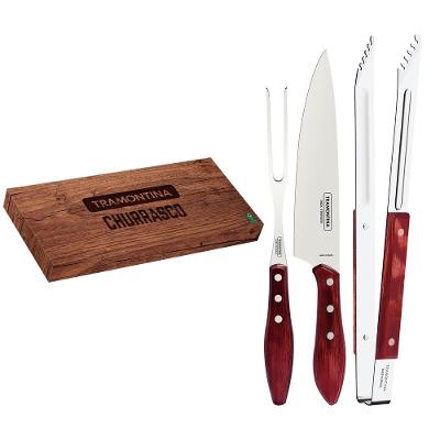 Jogo Churrasco Tramontina Inox Polywood 3 Peças