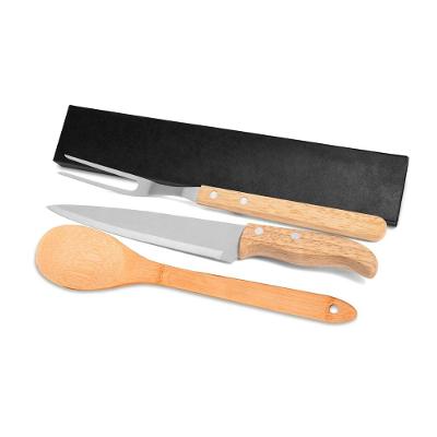 Conjunto para Cozinha Welf KF90416 Bambu e Inox 3 Peças com Garfo, Faca e Colher de Bambu