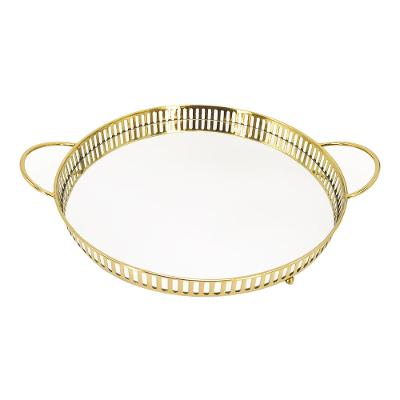 Bandeja Redonda Espelhada com Alça 31cm Adely Decor