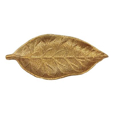 Centro de Mesa Folha Adely Decor Dourado 27x14cm