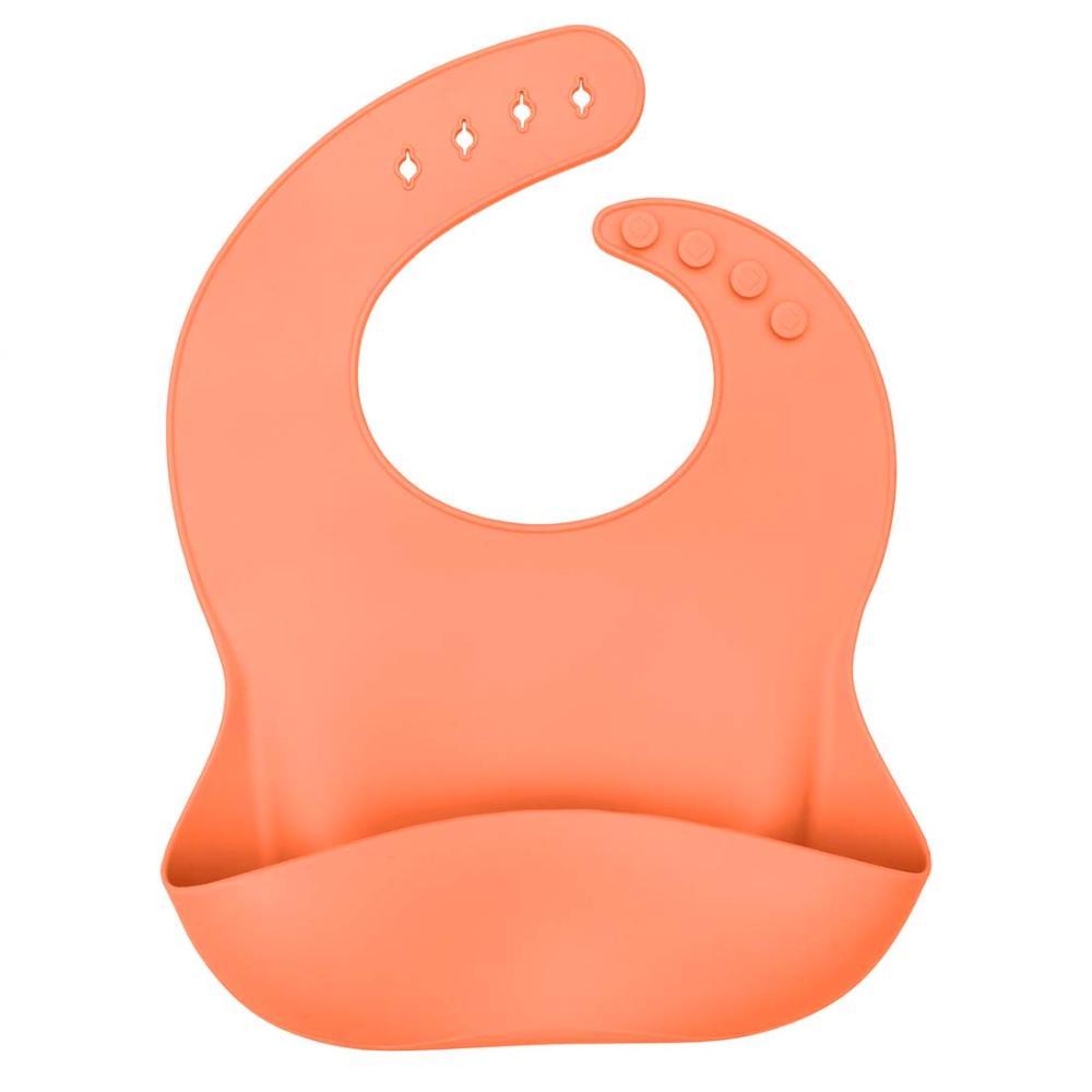 Babador Infantil De Silicone Com Pega Migalhas Laranja - 1