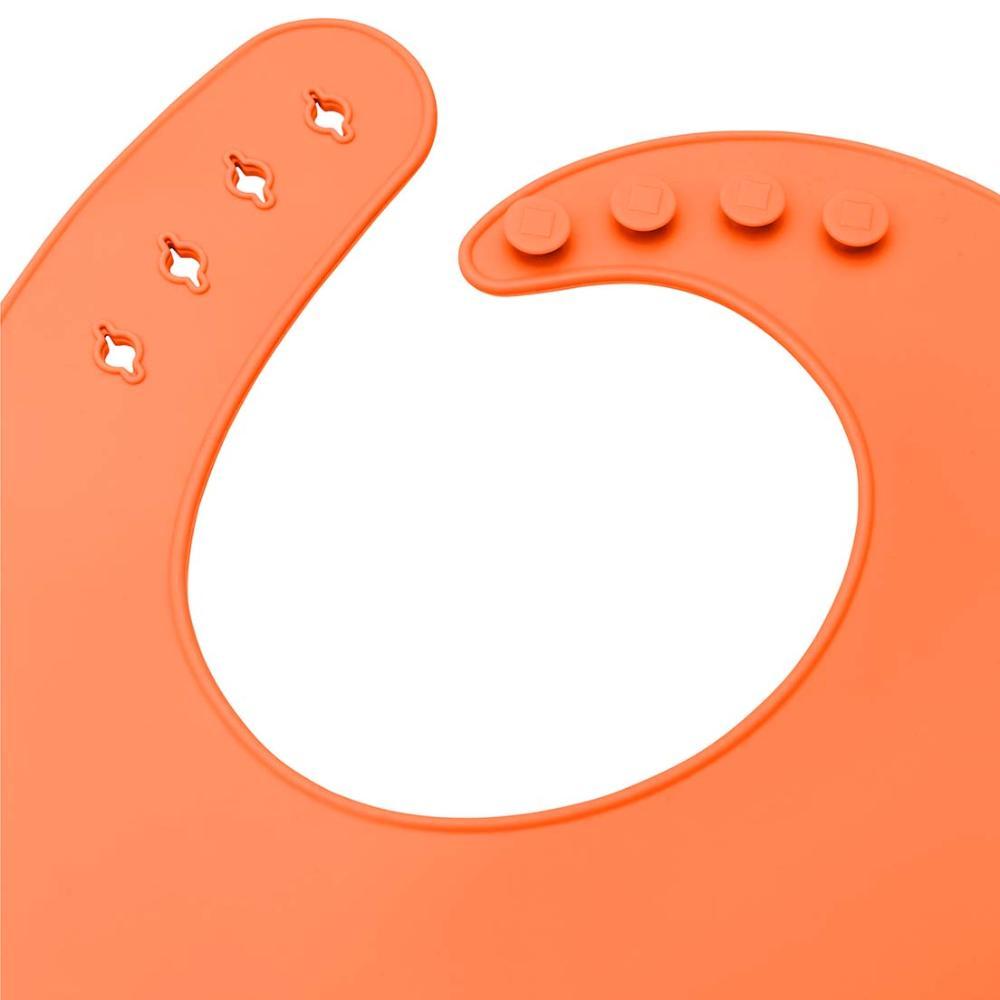 Babador Infantil De Silicone Com Pega Migalhas Laranja - 2
