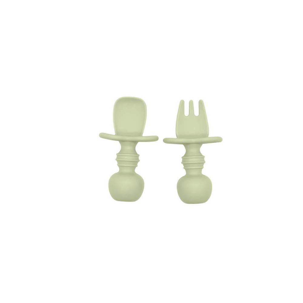 Conjunto Com 2 Talheres Infantil De Silicone Oxford Verde - 1