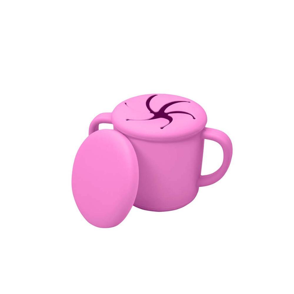 Copo Infantil De Silicone Para Lanche Com Tampa Rosa - 1