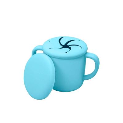 Copo Infantil De Silicone Para Lanche Com Tampa Azul