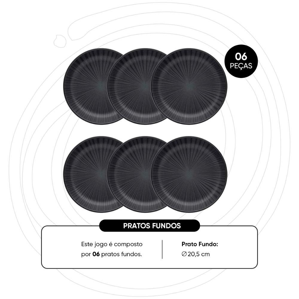 Jogo de 6 Pratos Fundos 20,5 Cm Oxford Flat Ônix - 3