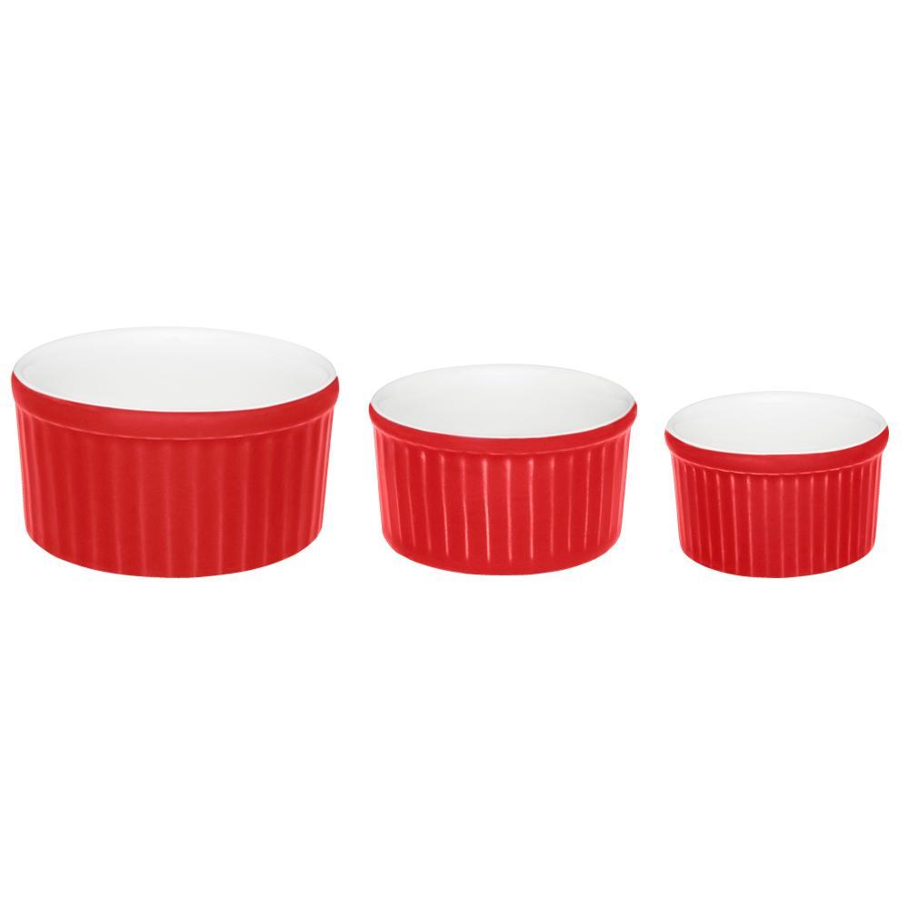 Jogo de 3 Tigelas Ramequin Branco e Vermelho - 1