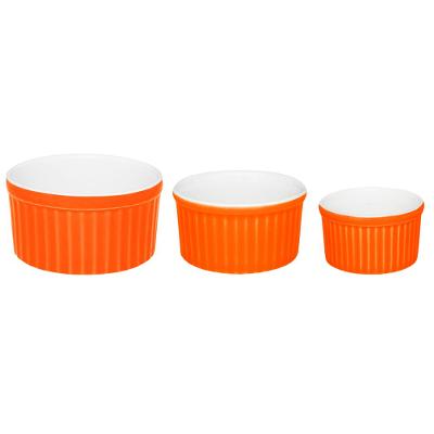 Jogo de 3 Tigelas Ramequin Branco e Laranja