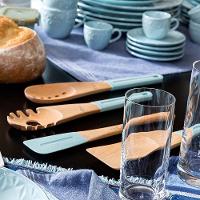 Jogo De 4 Utensílios De Madeira E Silicone Water Blue - 6