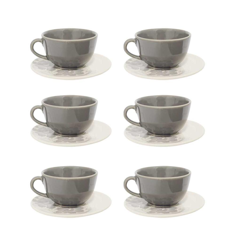 Jogo de 6 Xícaras Grande 200Ml Com Pires Oxford Unni Balance - 1