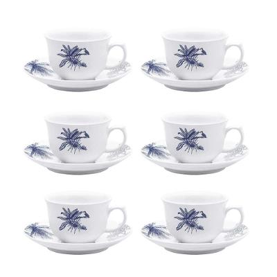 Jogo De 6 Xícaras 240 Ml Com Pires Flamingo Toile De Jouy