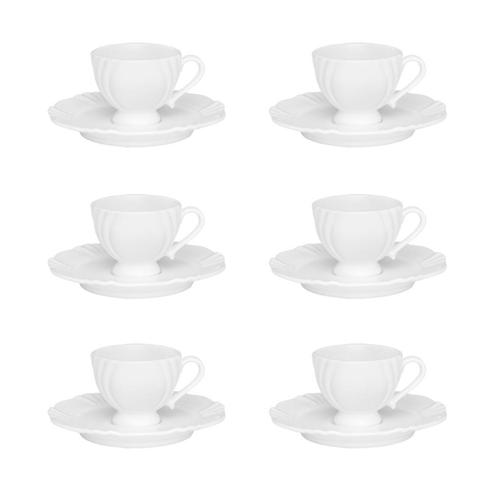 Jogo de 6 Xícaras Pequenas 75ml Com Pires Soleil White - 1