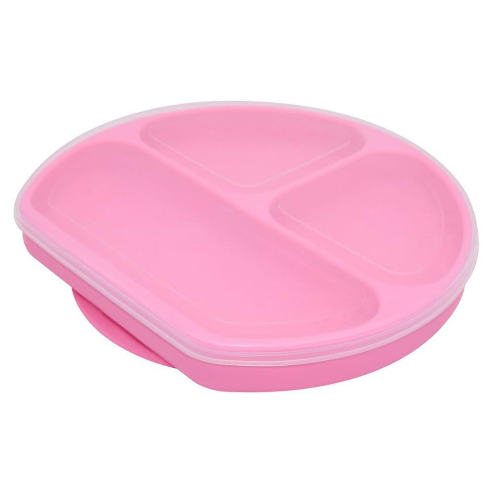 Prato De Silicone 3 Divisórias Com Base De Sucção Pink - 1