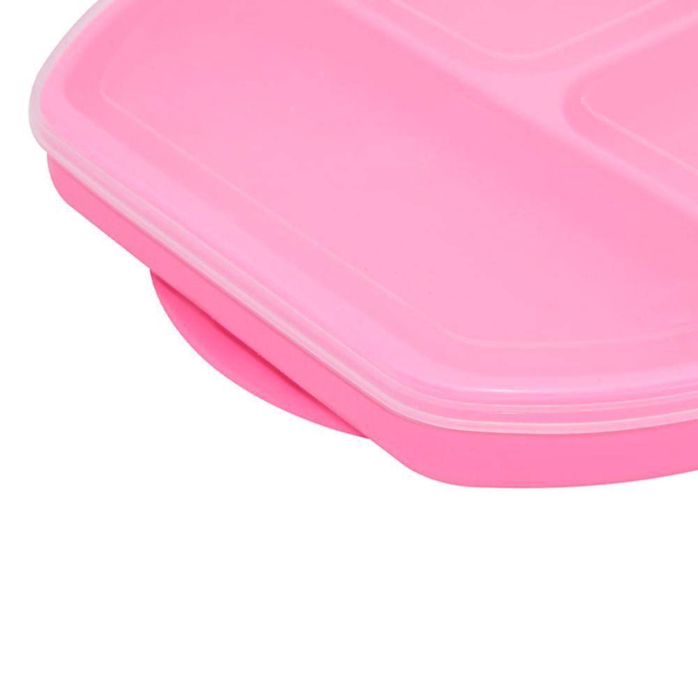 Prato De Silicone 3 Divisórias Com Base De Sucção Pink - 2