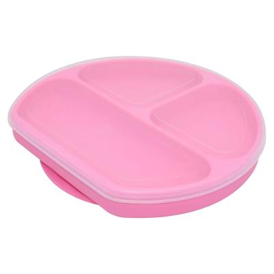 Prato De Silicone 3 Divisórias Com Base De Sucção Pink