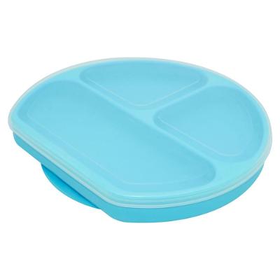 Prato De Silicone 3 Divisórias Com Base De Sucção Blue