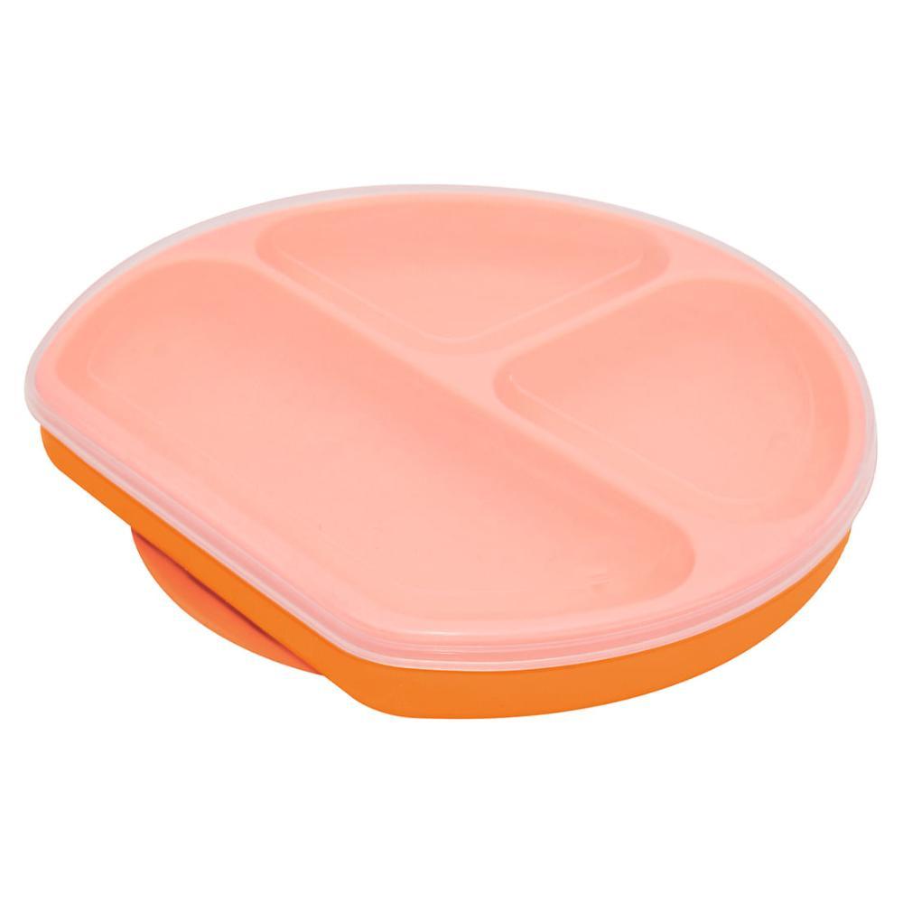 Prato De Silicone 3 Divisórias Com Base De Sucção Orange - 1