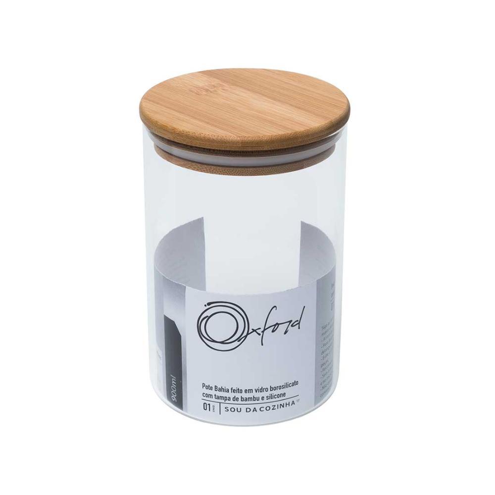 Pote Bahia De Vidro Borosilicato 900 Ml Com Tampa De Bambu - Oxford - 1