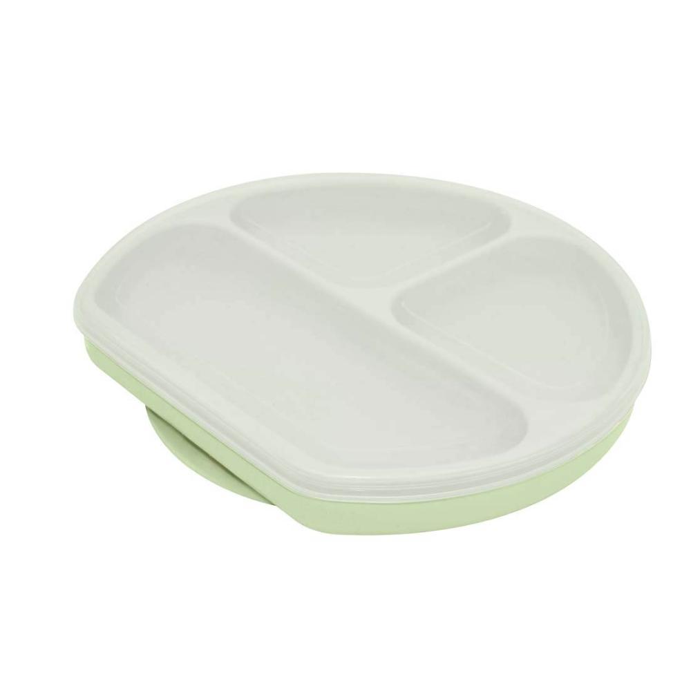 Prato De Silicone 3 Divisórias Com Base De Sucção Verde - 1