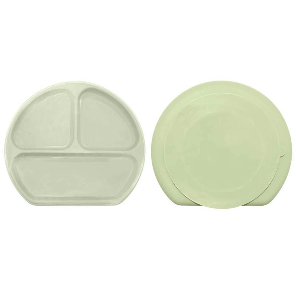 Prato De Silicone 3 Divisórias Com Base De Sucção Verde - 2