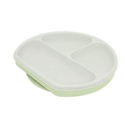 Prato De Silicone 3 Divisórias Com Base De Sucção Verde