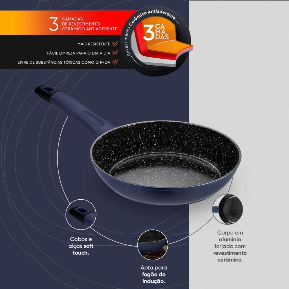 Panela Wok Antiaderente para Indução 28 Cm Everyday Azul - 2