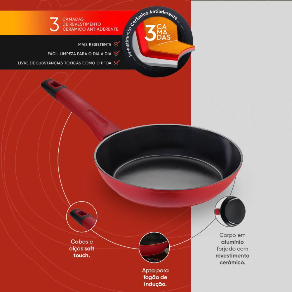 Panela Wok Antiaderente para Indução 28 Cm Everyday Vermelha - 2