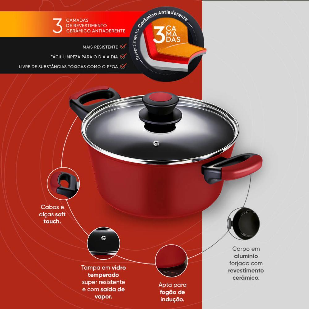 Caçarola Antiaderente para Indução 24 Cm Everyday Vermelha - 2