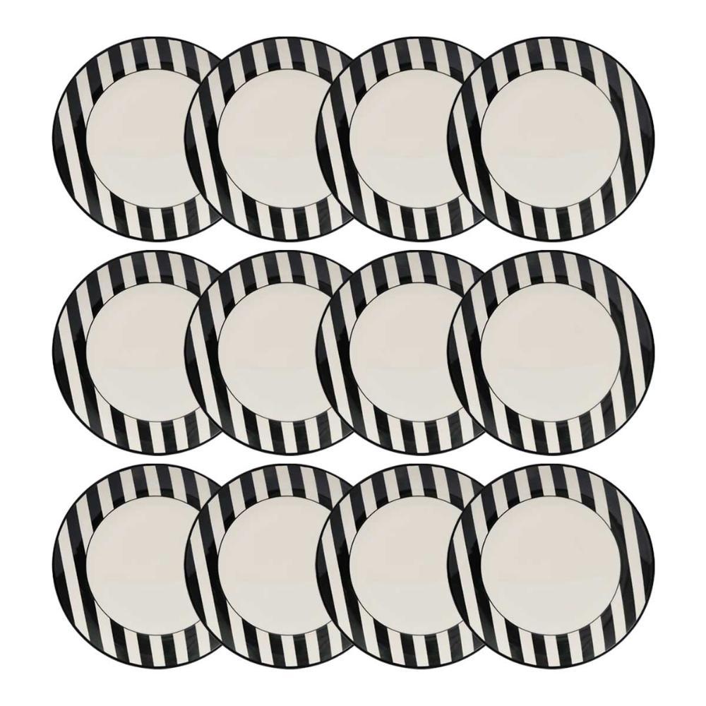 Jogo com 12 Pratos Rasos 26cm Oxford Unni Stripes and Dots - 1
