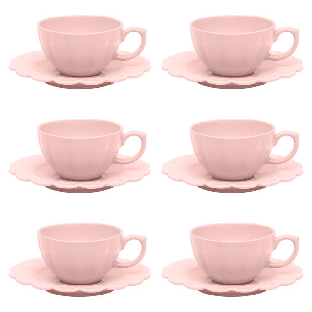 Jogo de 6 Xícaras de Chá Grande 220ml com Pires Flora Dália - 2