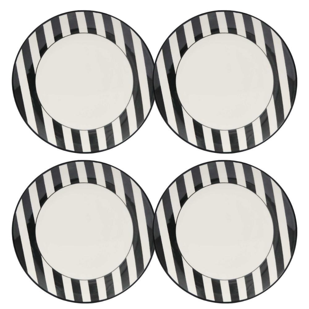 Jogo com 4 Pratos Rasos 26 Cm Oxford Unni Stripes And Dots - 1
