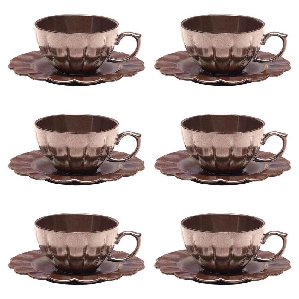 Jogo de 6 Xícaras de Chá Grande 220ml com Pires Flora Anis - 2