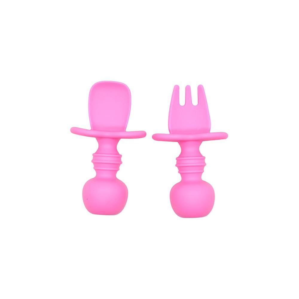 Conjunto Com 2 Talheres Infantil de Silicone 8 Cm Pink - 2