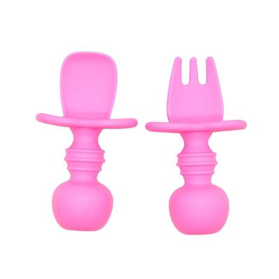 Conjunto Com 2 Talheres Infantil de Silicone 8 Cm Pink