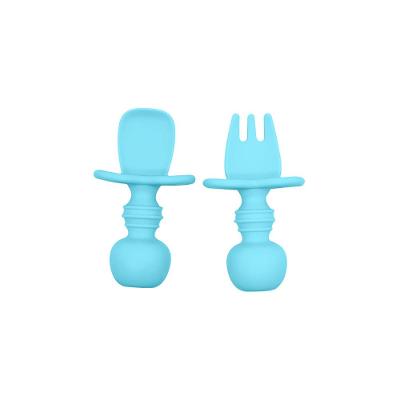 Conjunto Com 2 Talheres Infantil de Silicone 8 Cm Blue