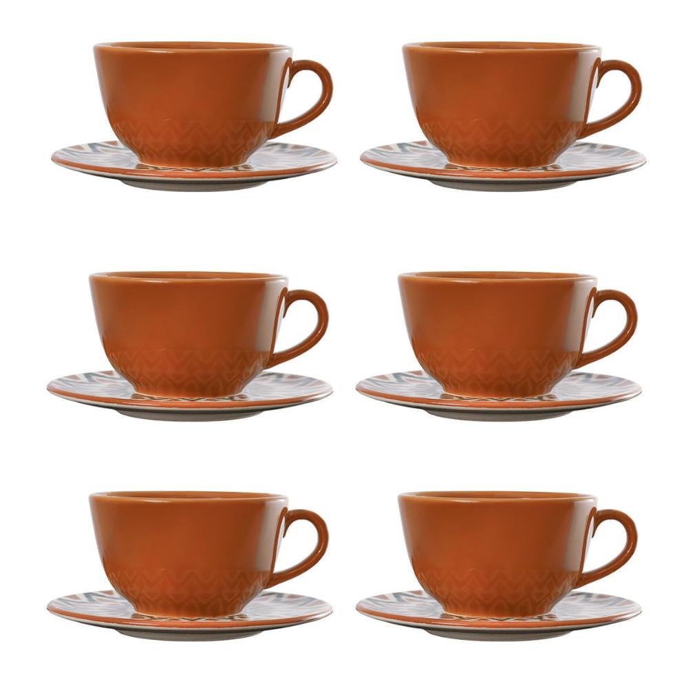 Jogo de 6 Xícaras de Chá 200 ml com Pires Oxford Unni Boho - 1