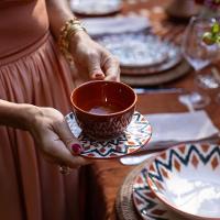 Jogo de 6 Xícaras de Chá 200 ml com Pires Oxford Unni Boho