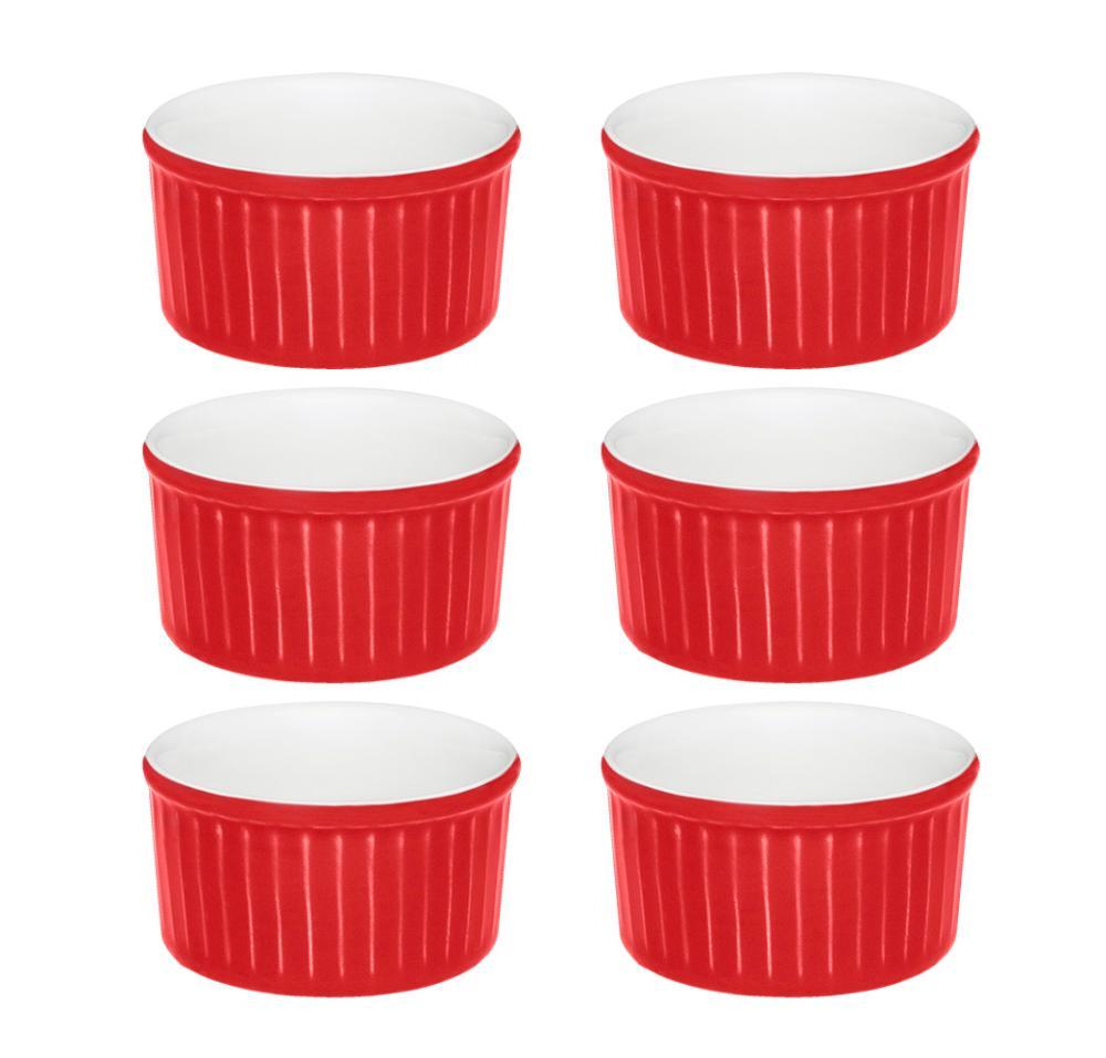 Jogo de 6 Ramequins 8x4cm 100ml Vermelho e Branco - 2