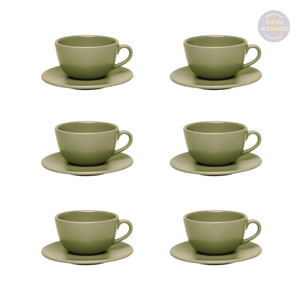 Jogo de 6 Xícaras Grandes 200ml Com pires Unni Oliva - 1