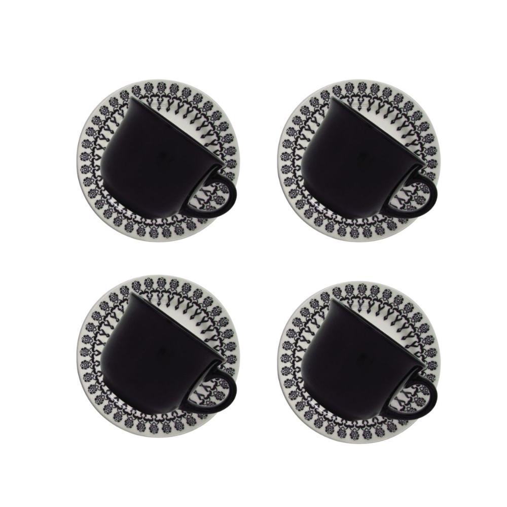 Jogo De 4 Xícaras Grandes 200Ml Com Pires Donna Folk - 1