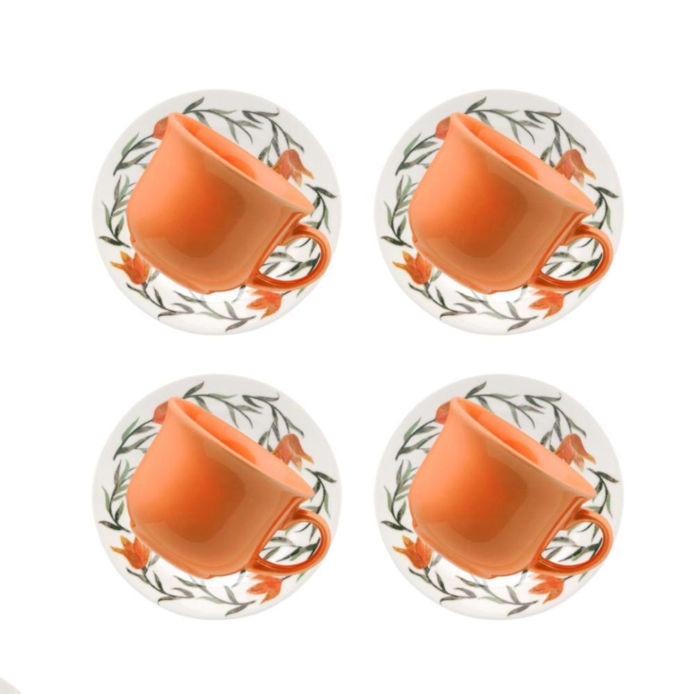 Jogo De 4 Xícaras Grandes 200Ml Com Pires Donna Lírios - 1