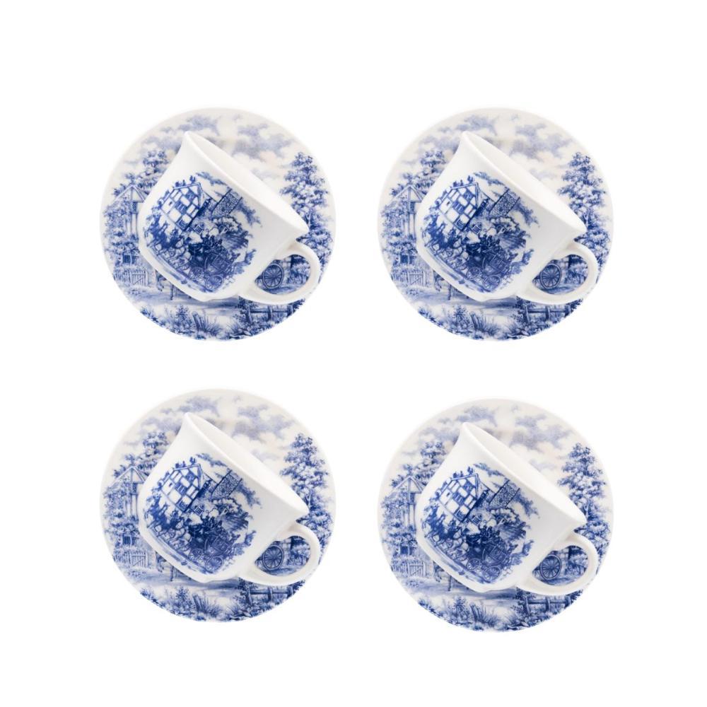 Jogo De 4 Xícaras Grandes 200Ml Com Pires Donna Cena Inglesa - 1