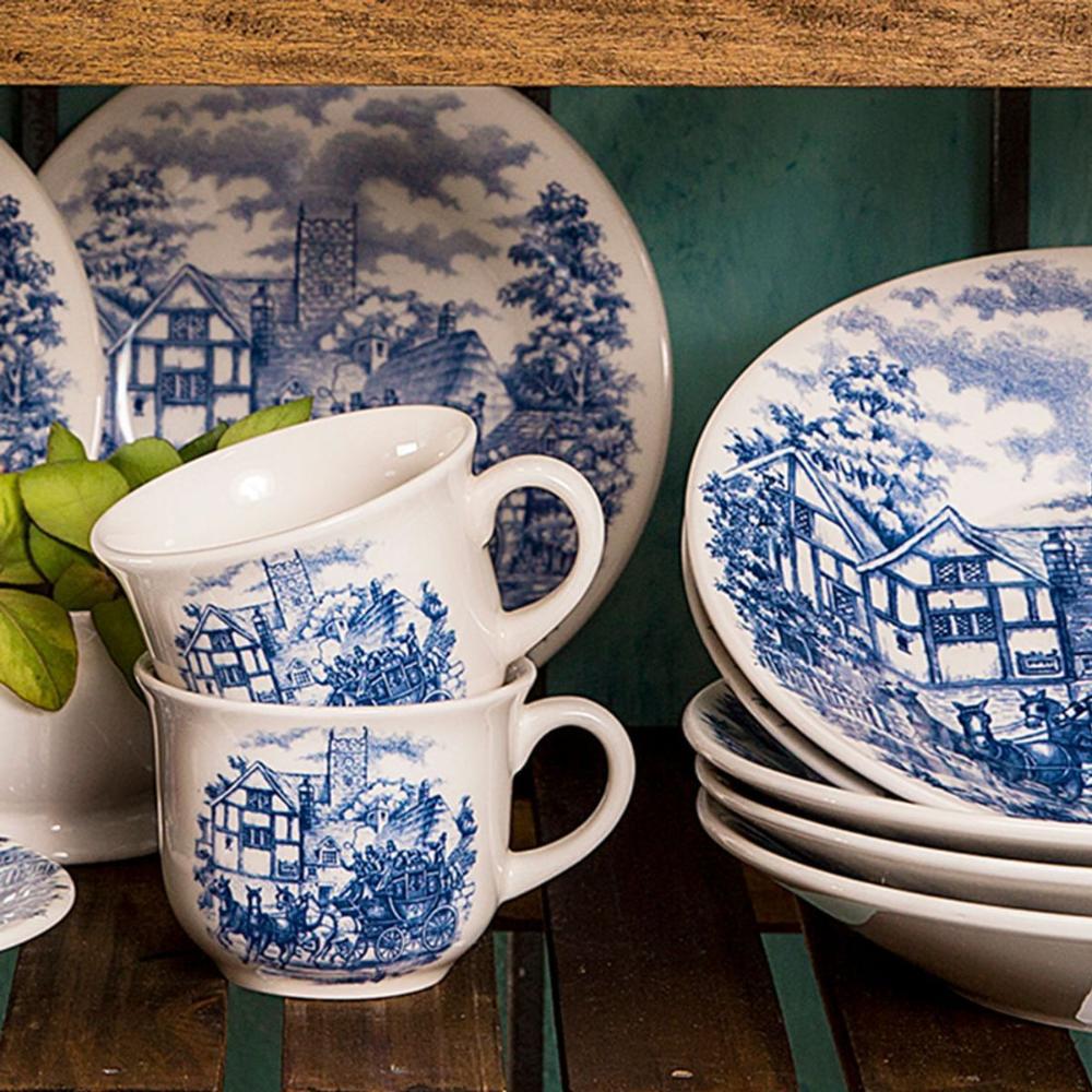 Jogo De 4 Xícaras Grandes 200Ml Com Pires Donna Cena Inglesa - 3