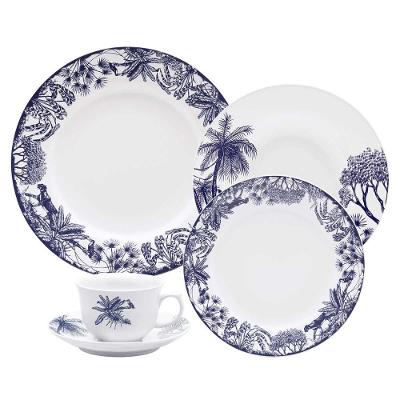 Aparelho De Jantar E Chá 30 Peças Flamingo Toile De Jouy