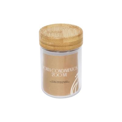 Jogo de 6 Potes de Vidro p/Condimento 200ml c/Tampa de Bambu