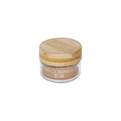 Jogo de 6 Potes de Vidro p/Condimento 85ml c/Tampa de Bambu
