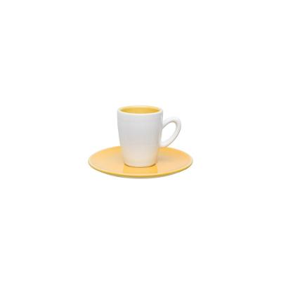 Jogo de 6 Xícaras Expresso 75ml Com Pires Amarelo/Branco