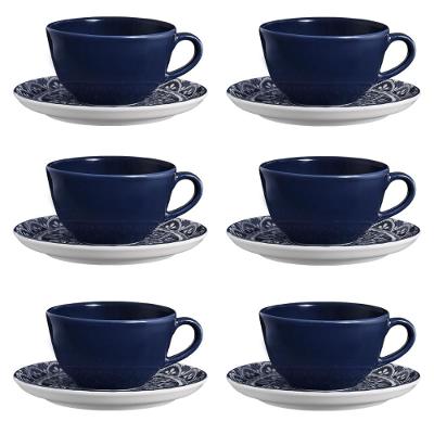 Jogo de 6 Xícaras Grandes 200 Ml Com Pires Flat Málaga