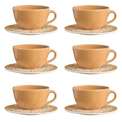 Jogo de 6 Xícaras Grandes 200 Ml Com Pires Oxford Unni Nuray