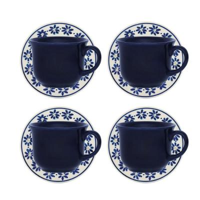 Jogo De 4 Xícaras Grandes 200Ml Com Pires Donna Margaridas